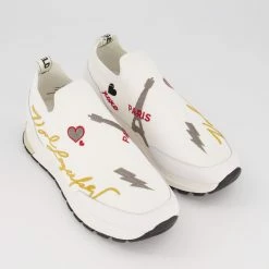 Karl Lagerfeld White Embroidered Knit Trainers