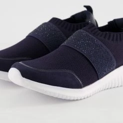 Solea Navy Embellished Slip On Trainers 7 Solea Navy Embellished Slip On Trainers -Women Trainers store 25566522 large wl 03