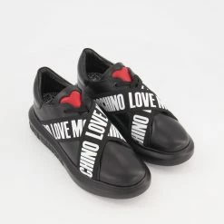 Love Moschino Black & White Logo Strap Trainers