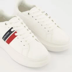 US Polo Assn White Eco Leather Glitter Trainers