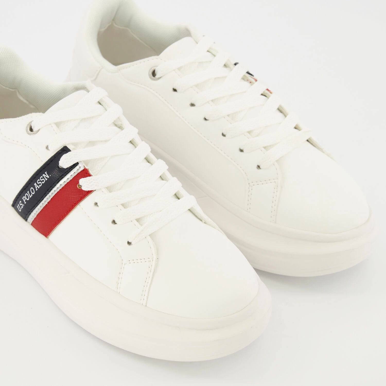 US Polo Assn White Eco Leather Glitter Trainers 3 US Polo Assn White Eco Leather Glitter Trainers