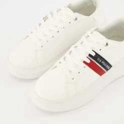 US Polo Assn White Eco Leather Glitter Trainers 7 US Polo Assn White Eco Leather Glitter Trainers -Women Trainers store 25897810 large wl 03