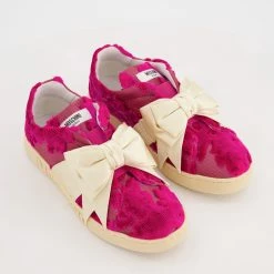 Moschino Milano Pink Velvet Bow Tie Trainers